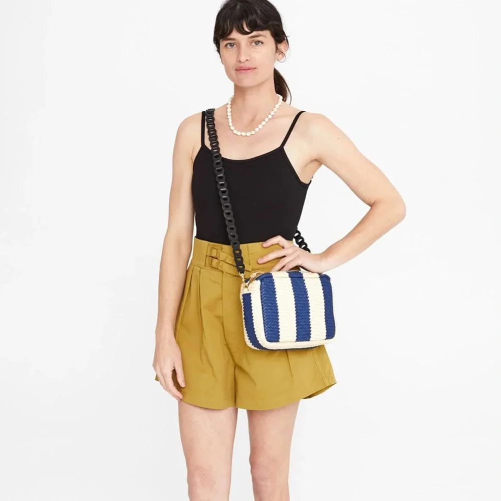 Clare V Woven Racing Stripe Marisol in Indigo & Cream - Picture 8 of 10